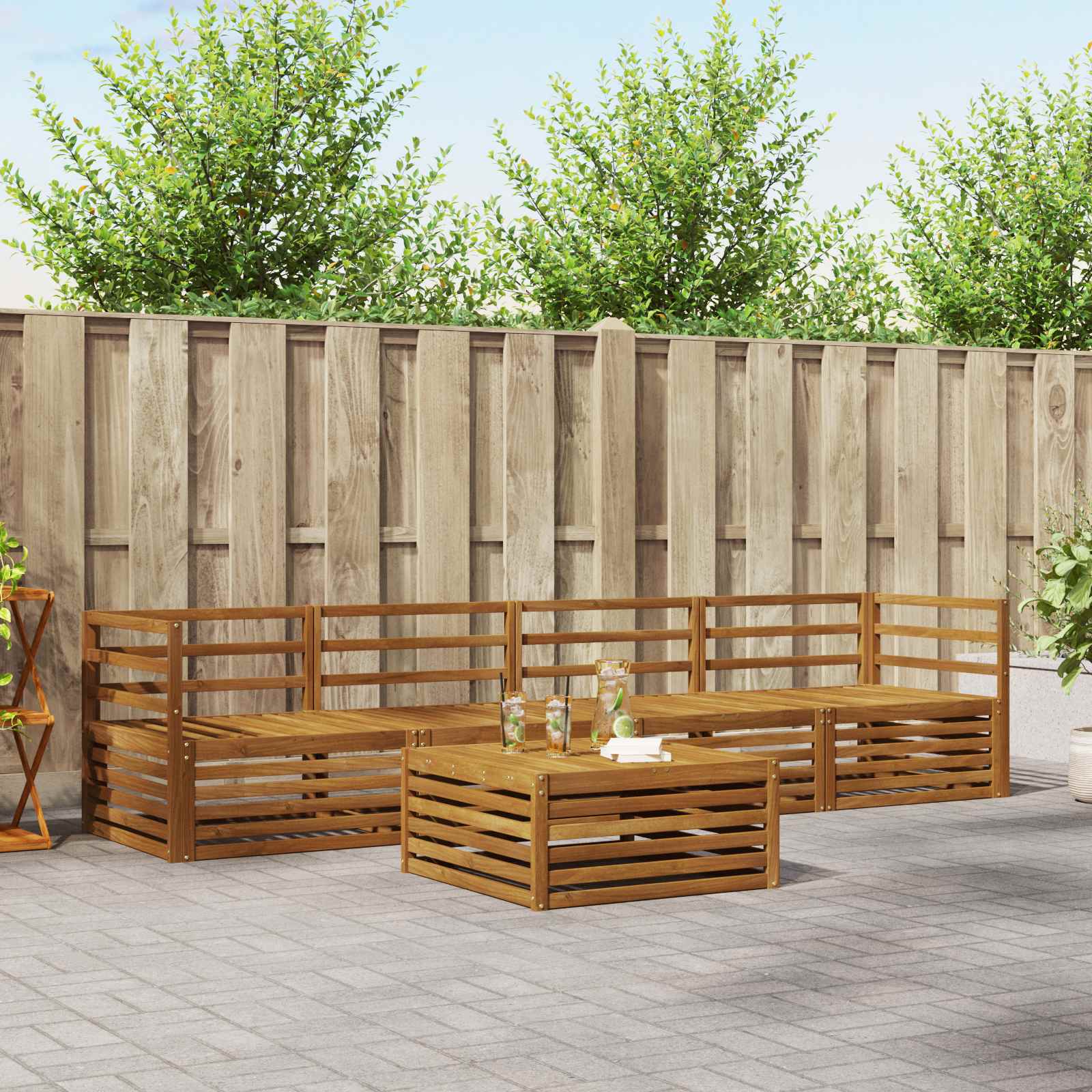 Conjunto de sofás de exterior 5 pcs Natural