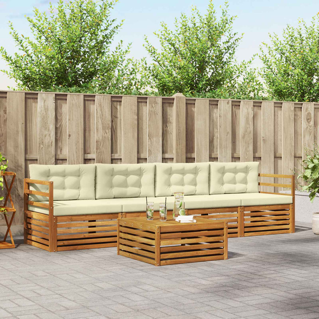 Conjunto de sofás de exterior con cojín 5 pcs Natural y Crema