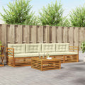 Conjunto de sofás de exterior con cojín 5 pcs Natural y Crema