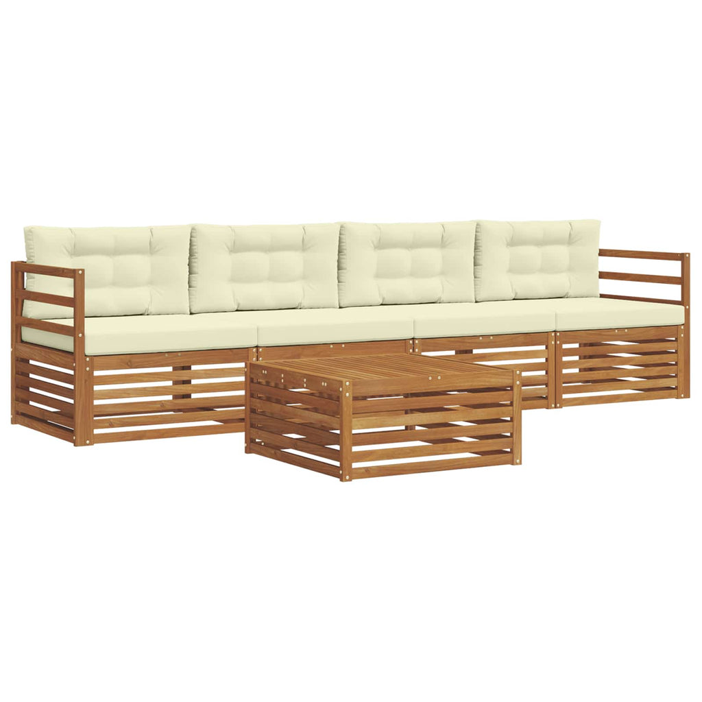 Conjunto de sofás de exterior con cojín 5 pcs Natural y Crema