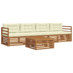 Conjunto de sofás de exterior con cojín 5 pcs Natural y Crema