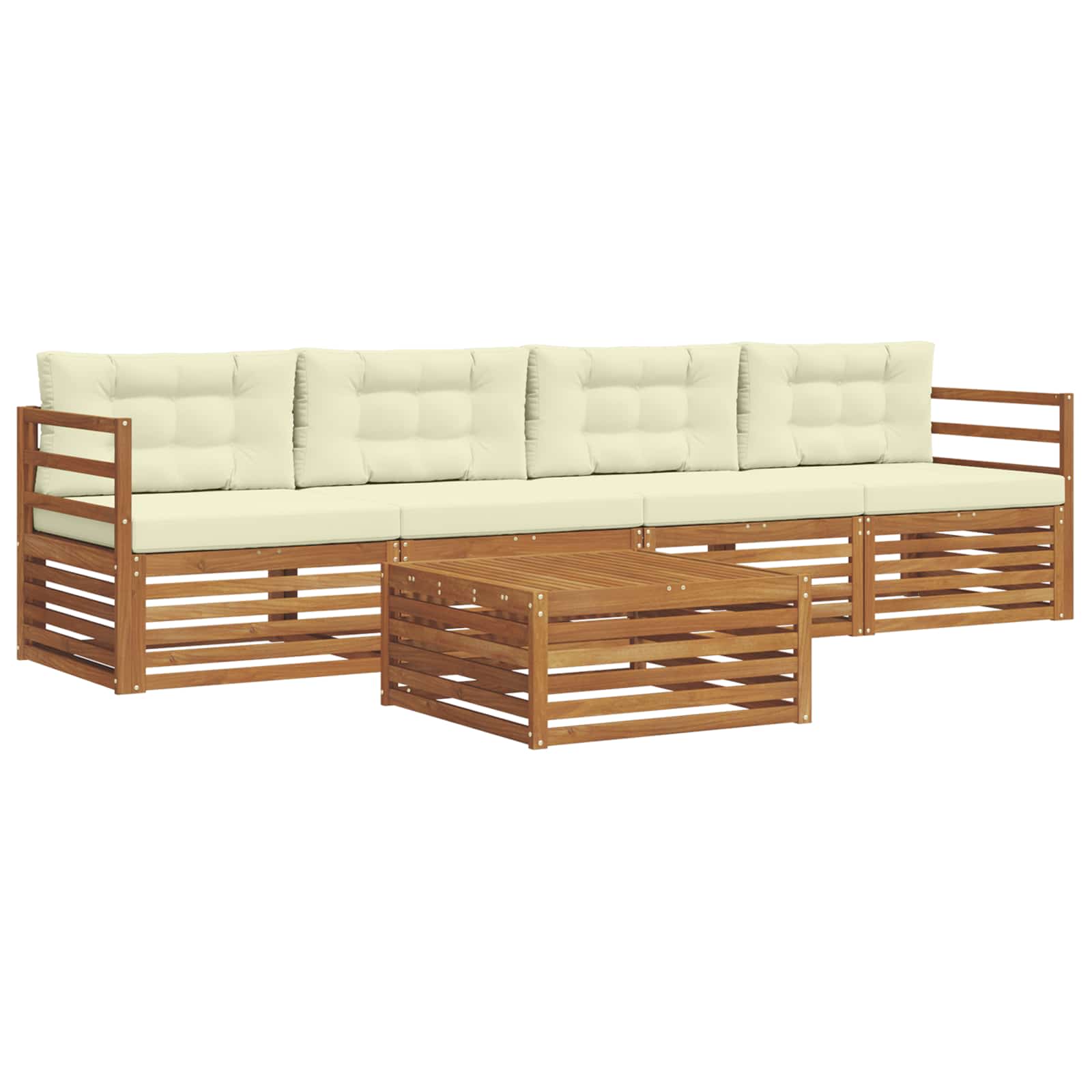 Conjunto de sofás de exterior con cojín 5 pcs Natural y Crema