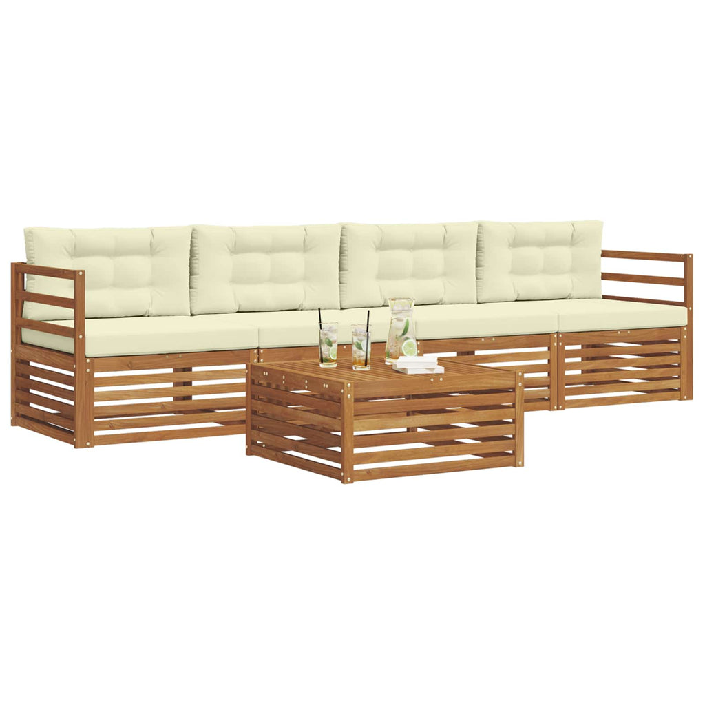 Conjunto de sofás de exterior con cojín 5 pcs Natural y Crema