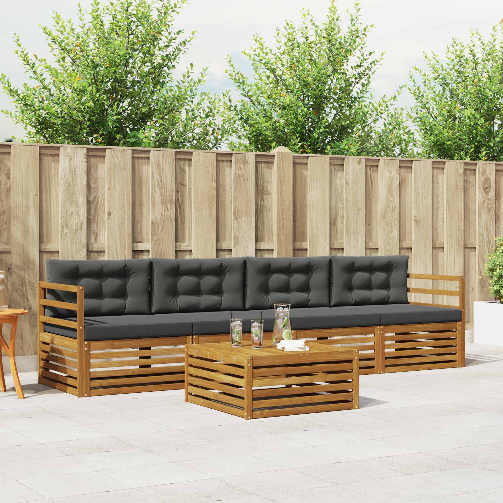 Conjunto de sofás de exterior 5 pcs Natural y Antracita