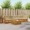Conjunto de sofás de exterior con cojín 5 pcs Natural y Beige