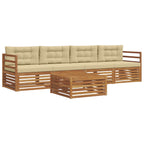 Conjunto de sofás de exterior con cojín 5 pcs Natural y Beige