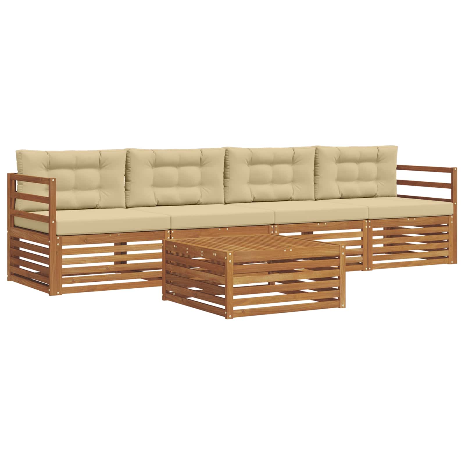 Conjunto de sofás de exterior con cojín 5 pcs Natural y Beige