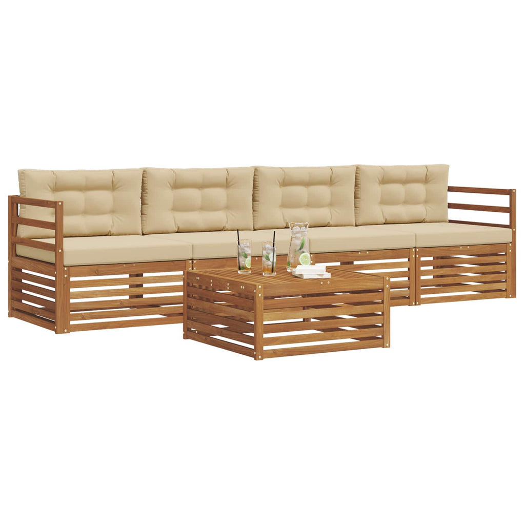 Conjunto de sofás de exterior con cojín 5 pcs Natural y Beige