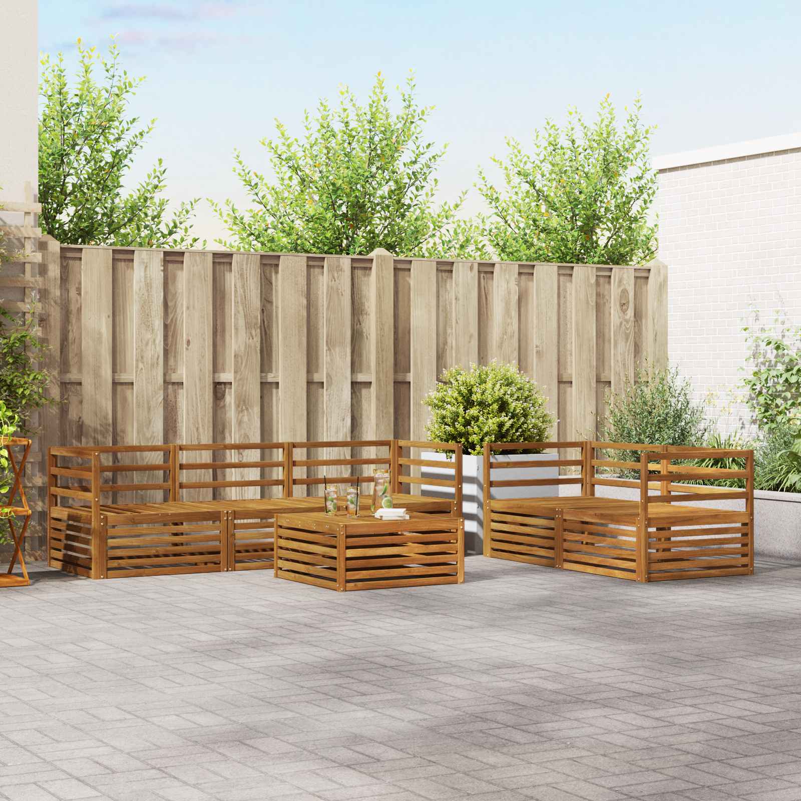Conjunto de sofás de exterior 6 pcs Natural