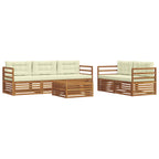 Conjunto de sofás de exterior con cojín 6 pcs Natural y Crema