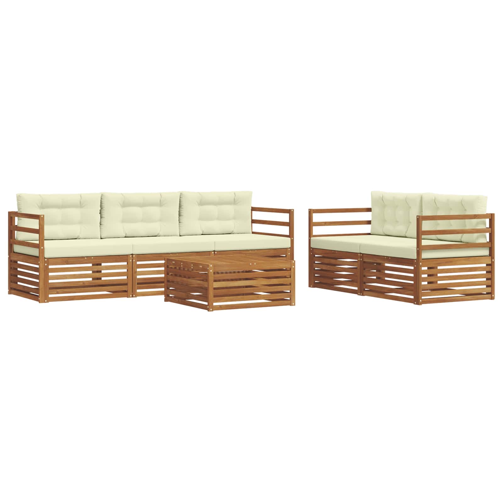 Conjunto de sofás de exterior con cojín 6 pcs Natural y Crema