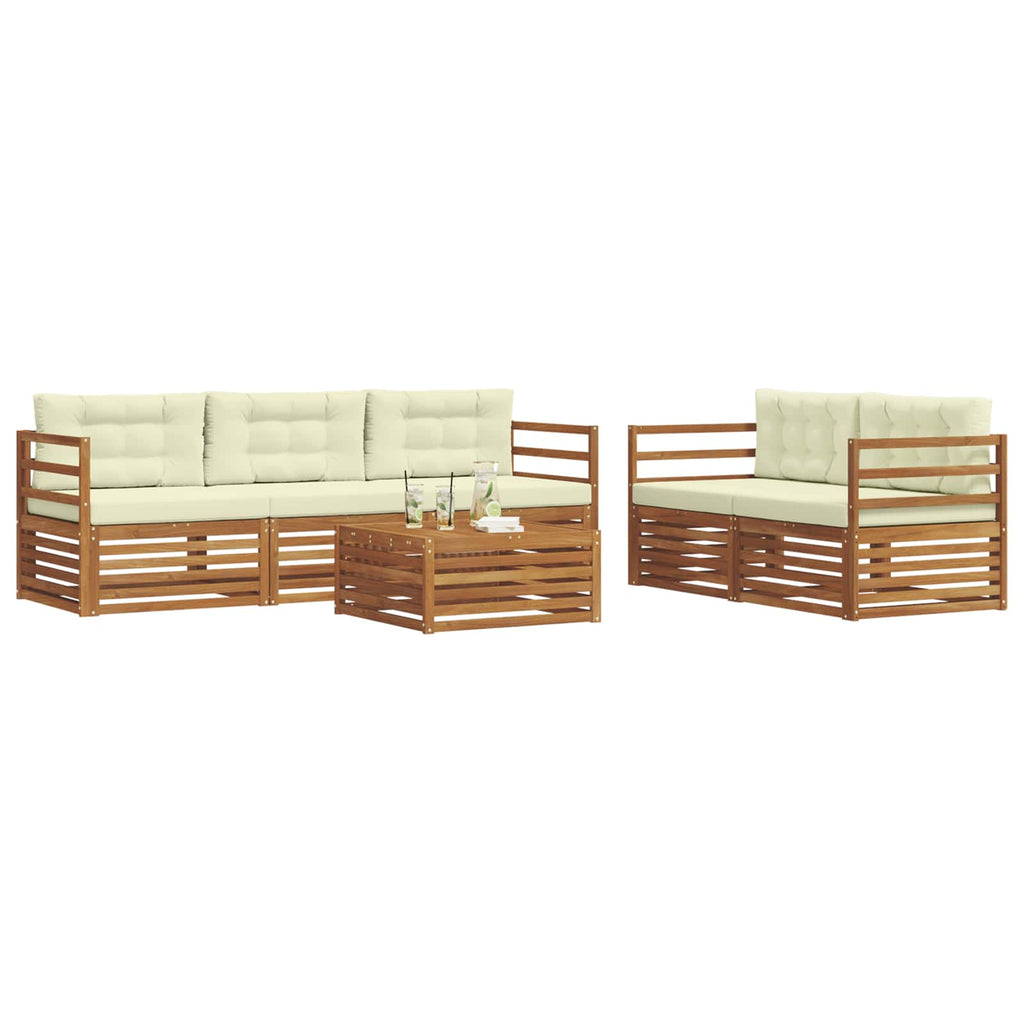 Conjunto de sofás de exterior con cojín 6 pcs Natural y Crema