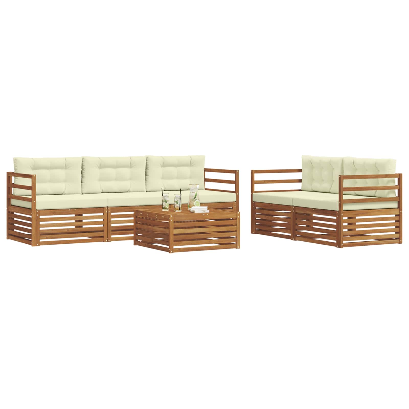 Conjunto de sofás de exterior con cojín 6 pcs Natural y Crema