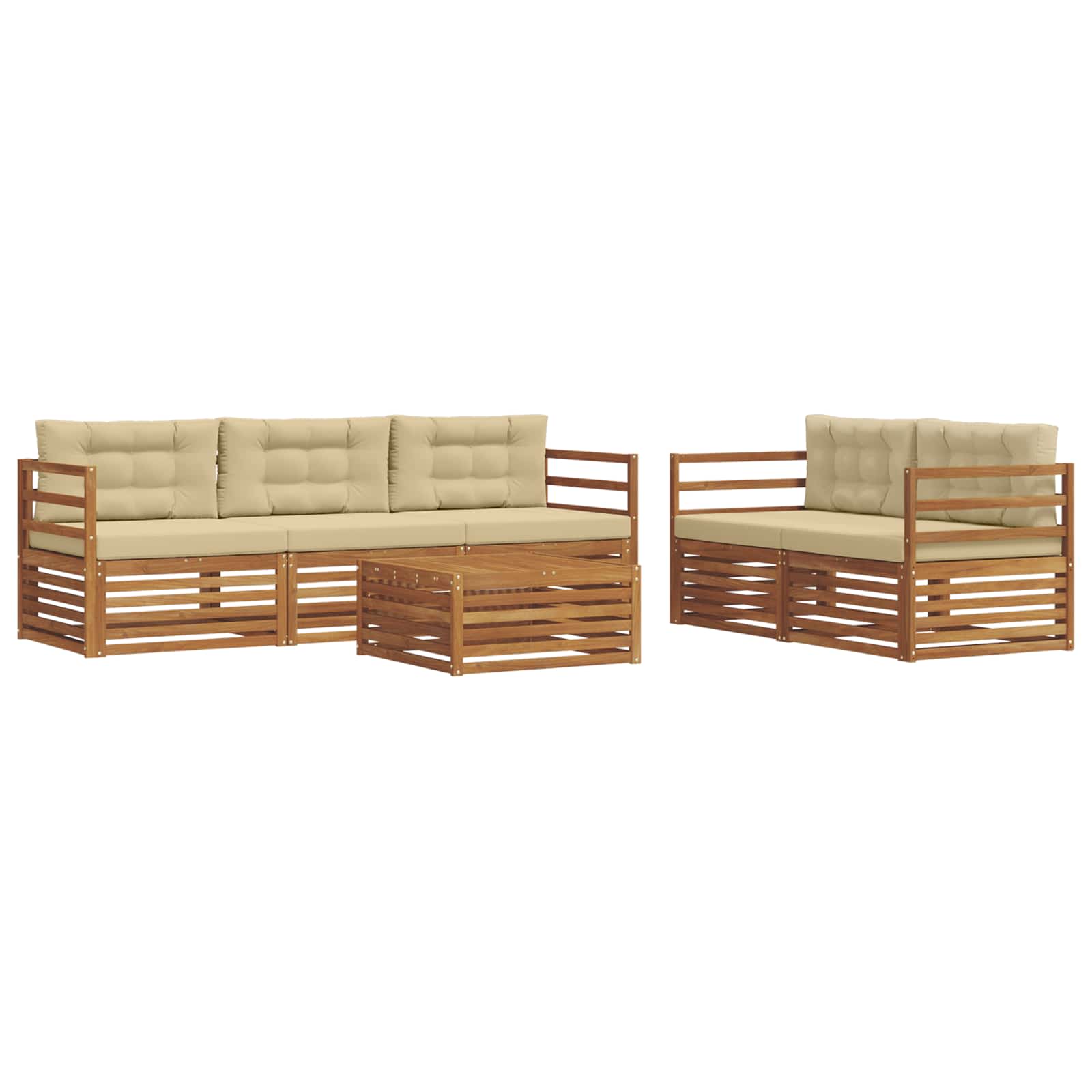 Conjunto de sofás de exterior con cojín 6 pcs Natural y Beige