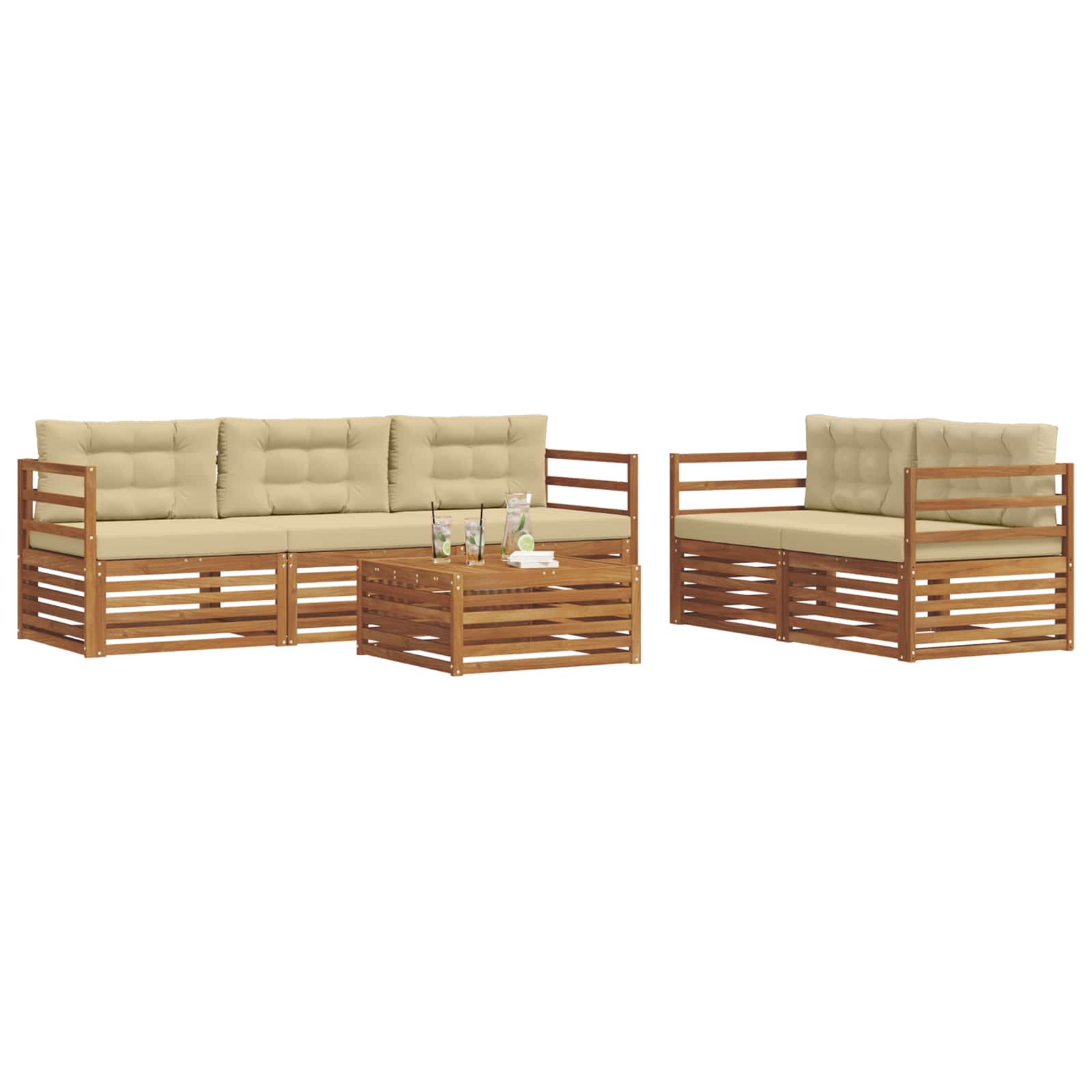 Conjunto de sofás de exterior con cojín 6 pcs Natural y Beige