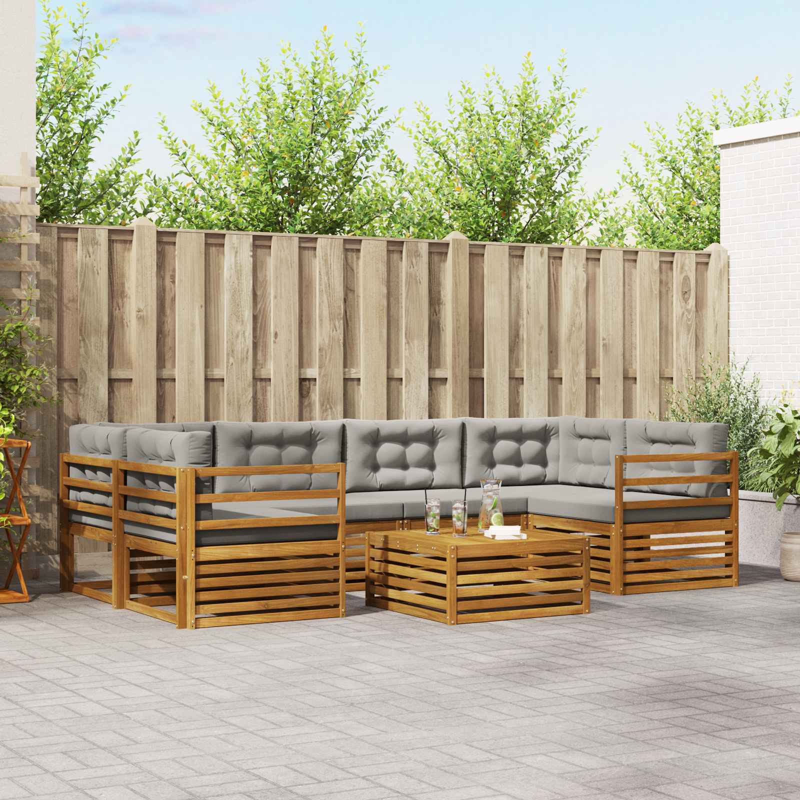 Conjunto de sofás de exterior 7 pcs Gris Natural y Claro