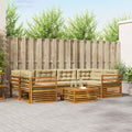 Conjunto de sofás de exterior con cojín 7 pcs Natural y Beige