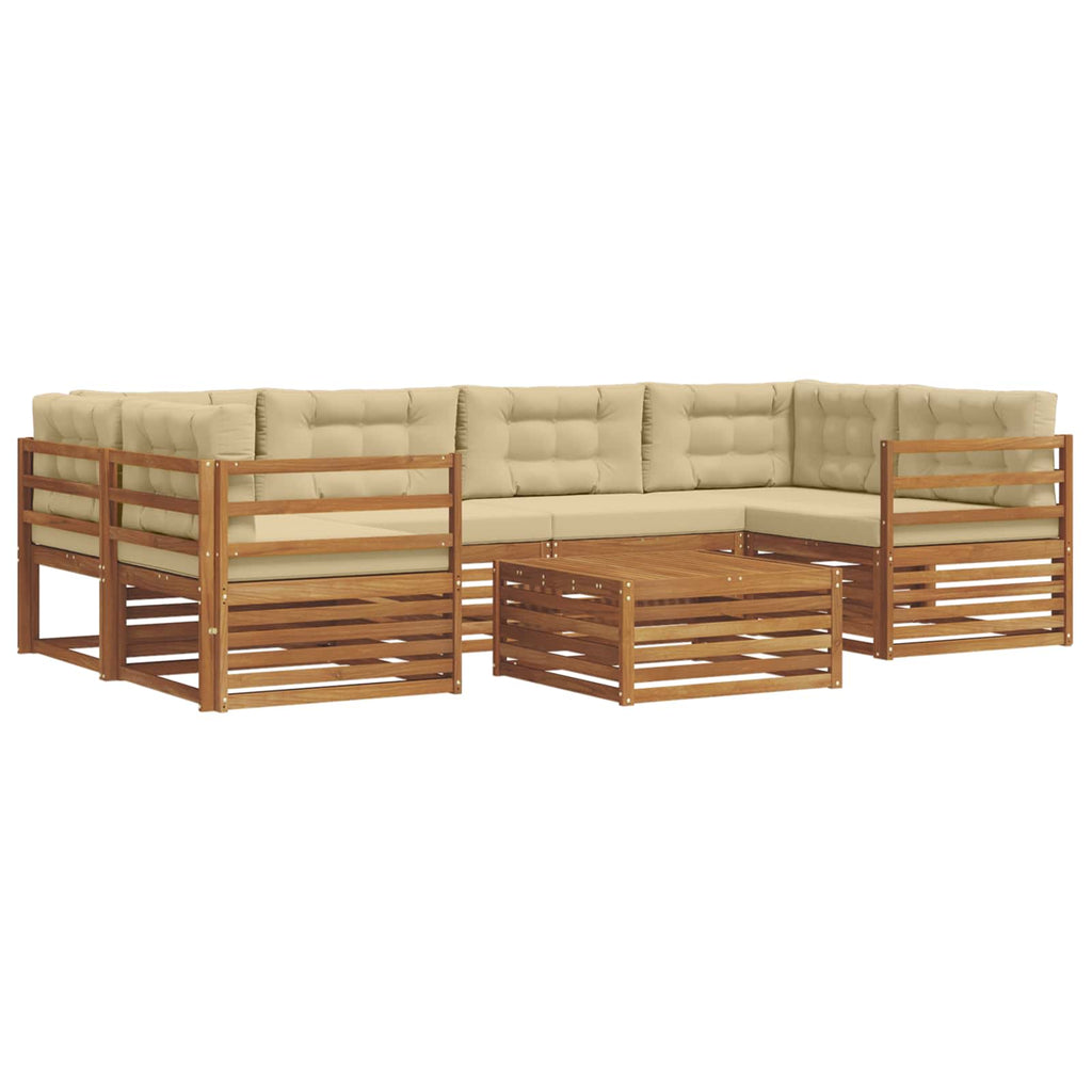 Conjunto de sofás de exterior con cojín 7 pcs Natural y Beige