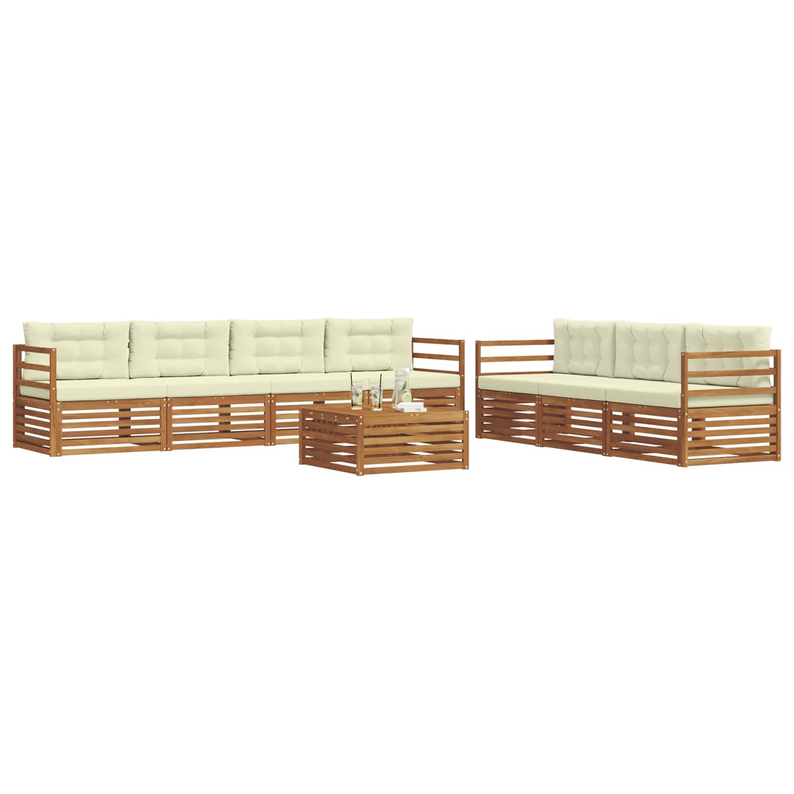 Conjunto de sofás de exterior con cojín 8 pcs Natural y Crema