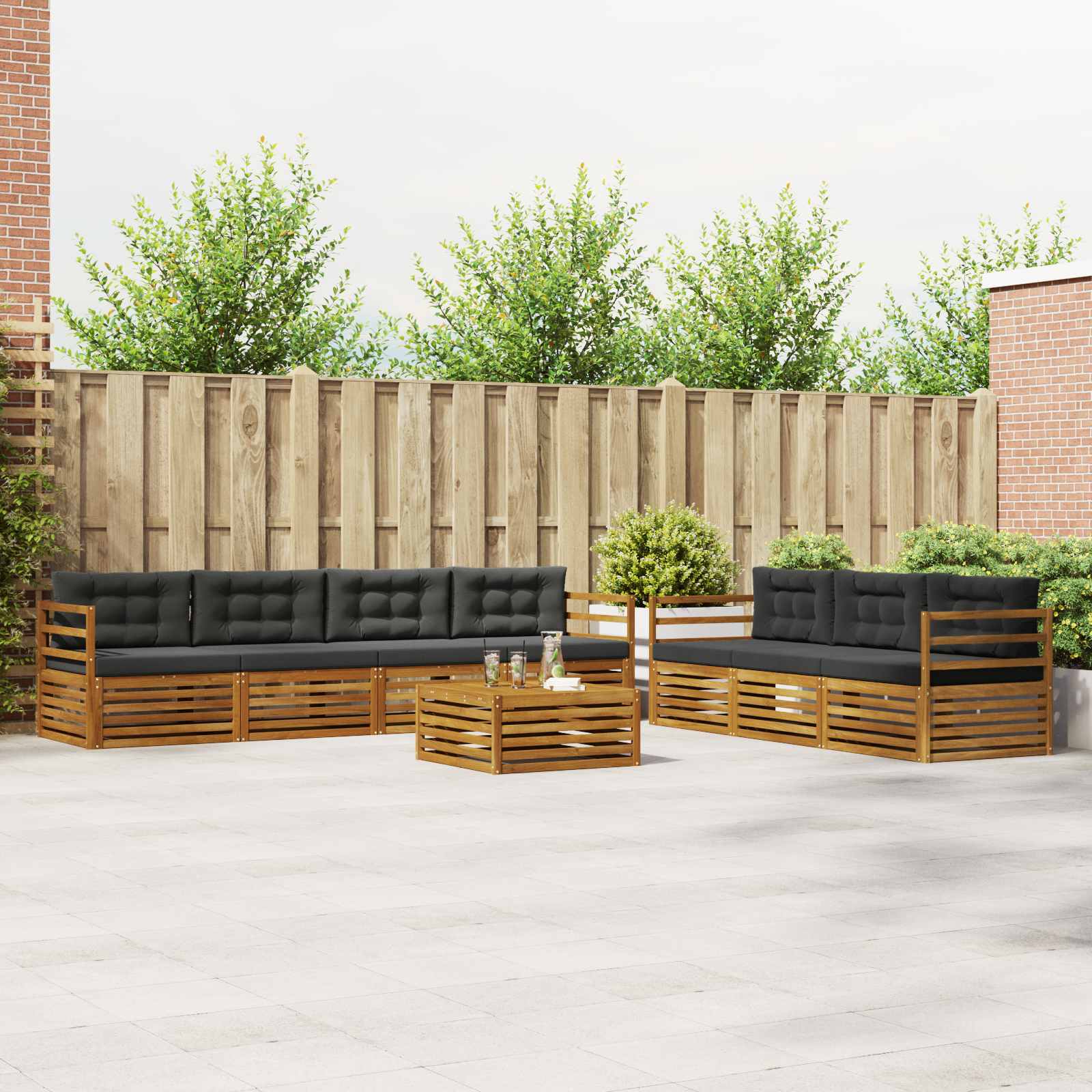 Conjunto de sofás de exterior 8 pcs Natural y Antracita