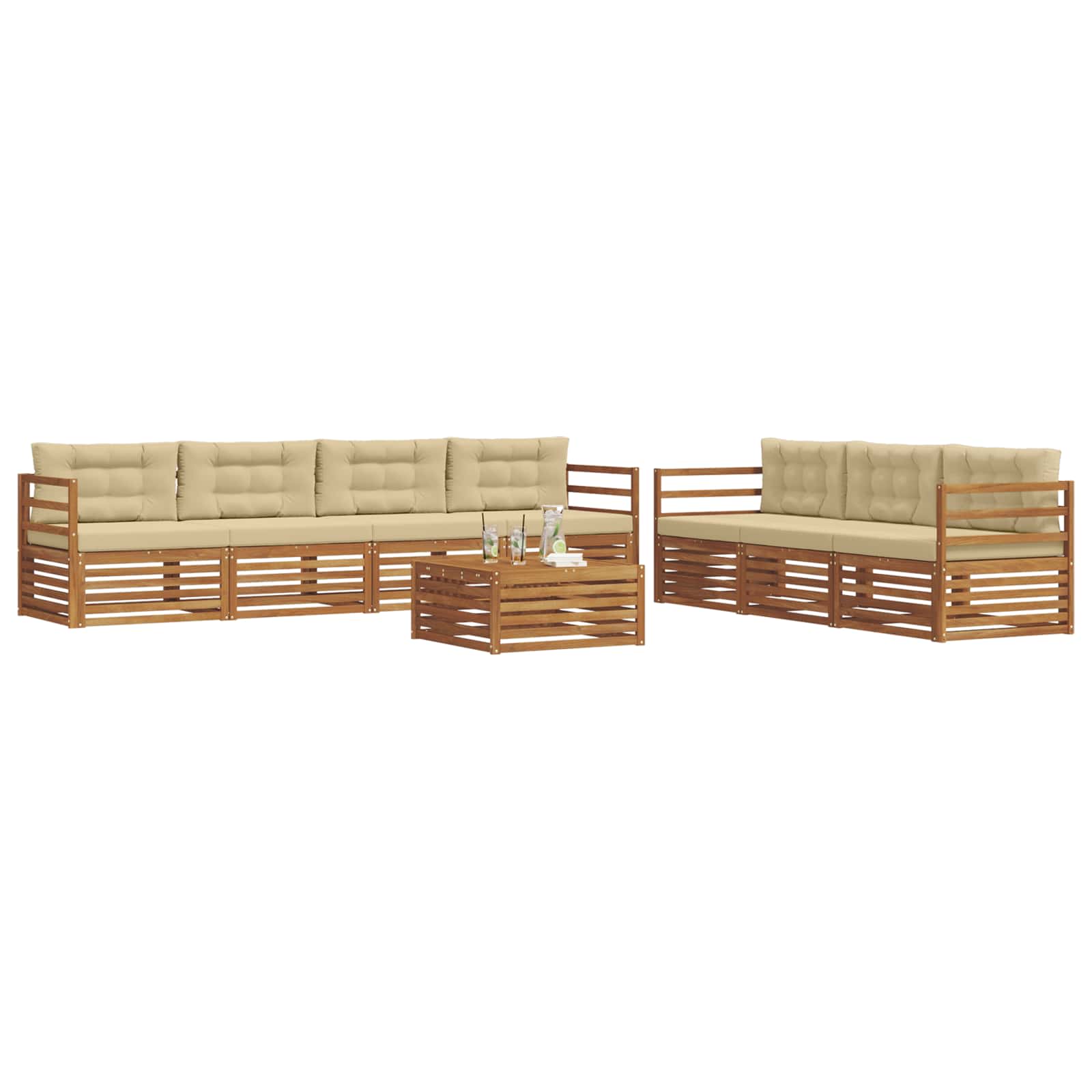 Conjunto de sofás de exterior con cojín 8 pcs Natural y Beige