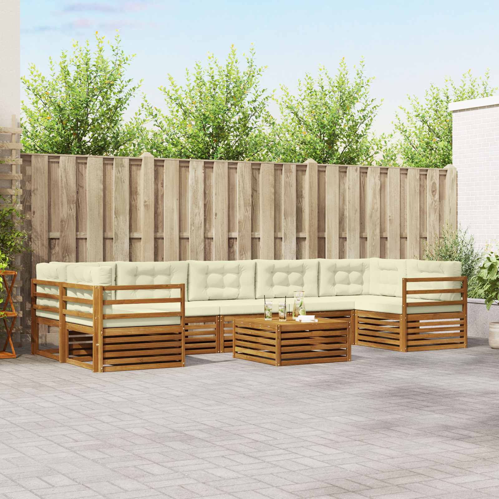 Conjunto de sofás de exterior con cojín 8 pcs Natural y Beige