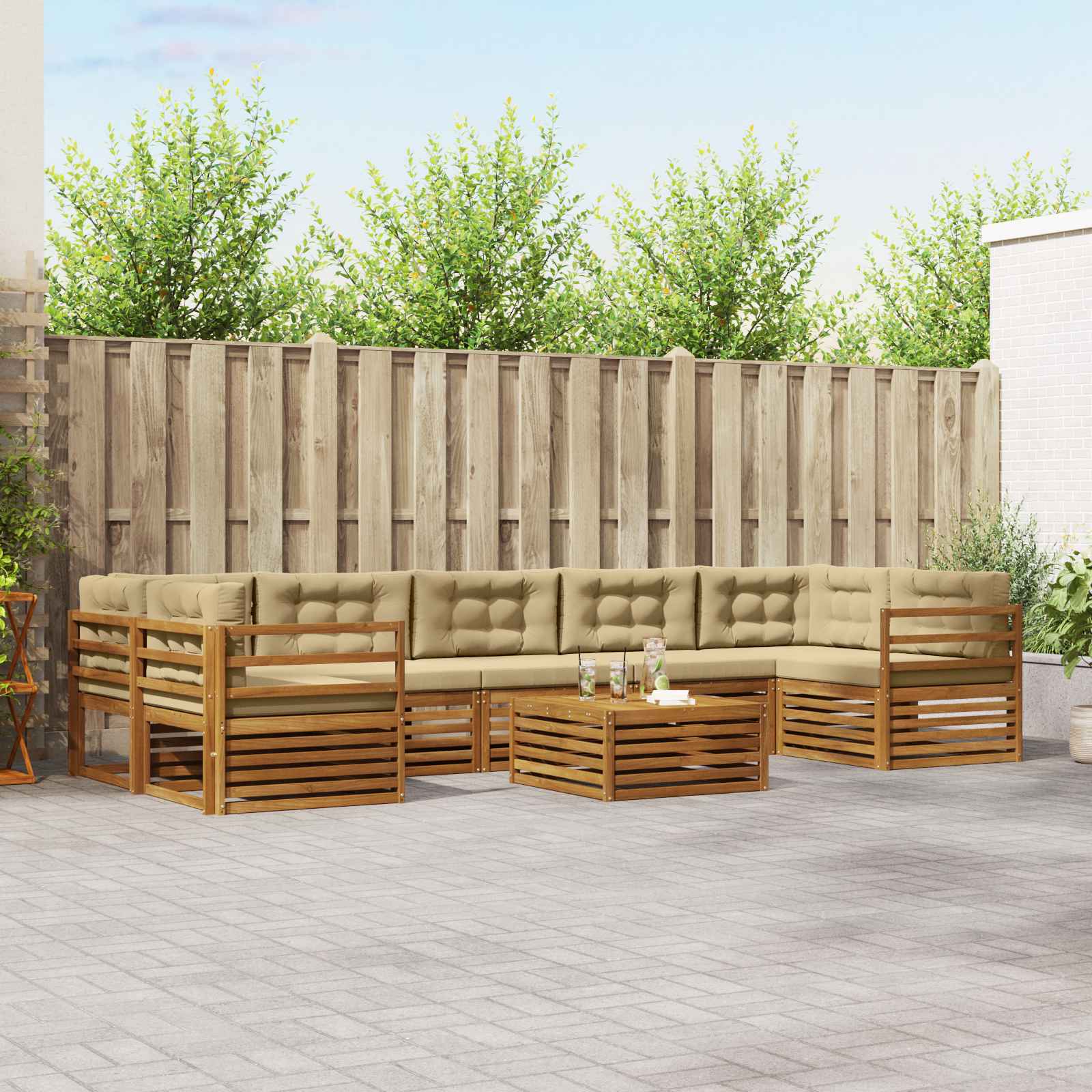 Conjunto de sofás de exterior con cojín 8 pcs Natural y Beige