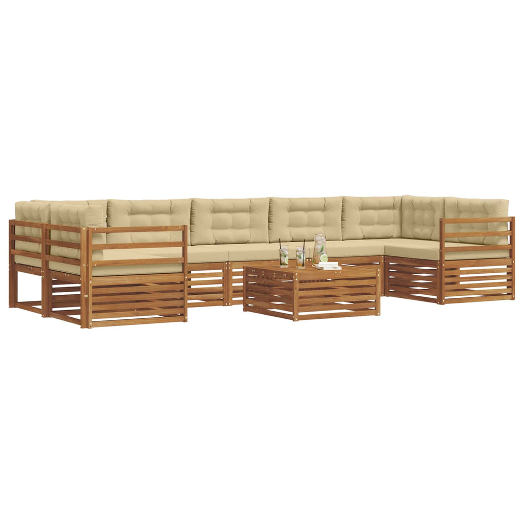 Conjunto de sofás de exterior con cojín 8 pcs Natural y Beige