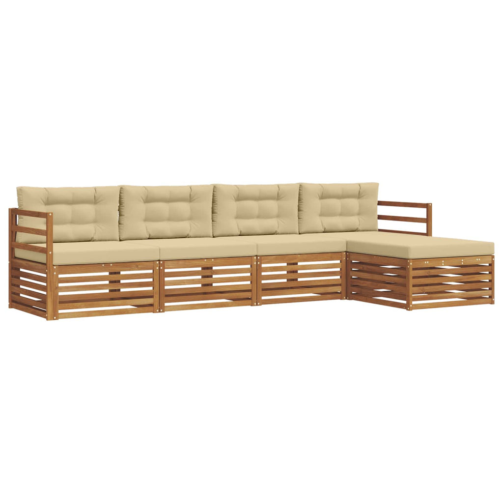 Conjunto de sofás de exterior con cojín 5 pcs Natural y Beige