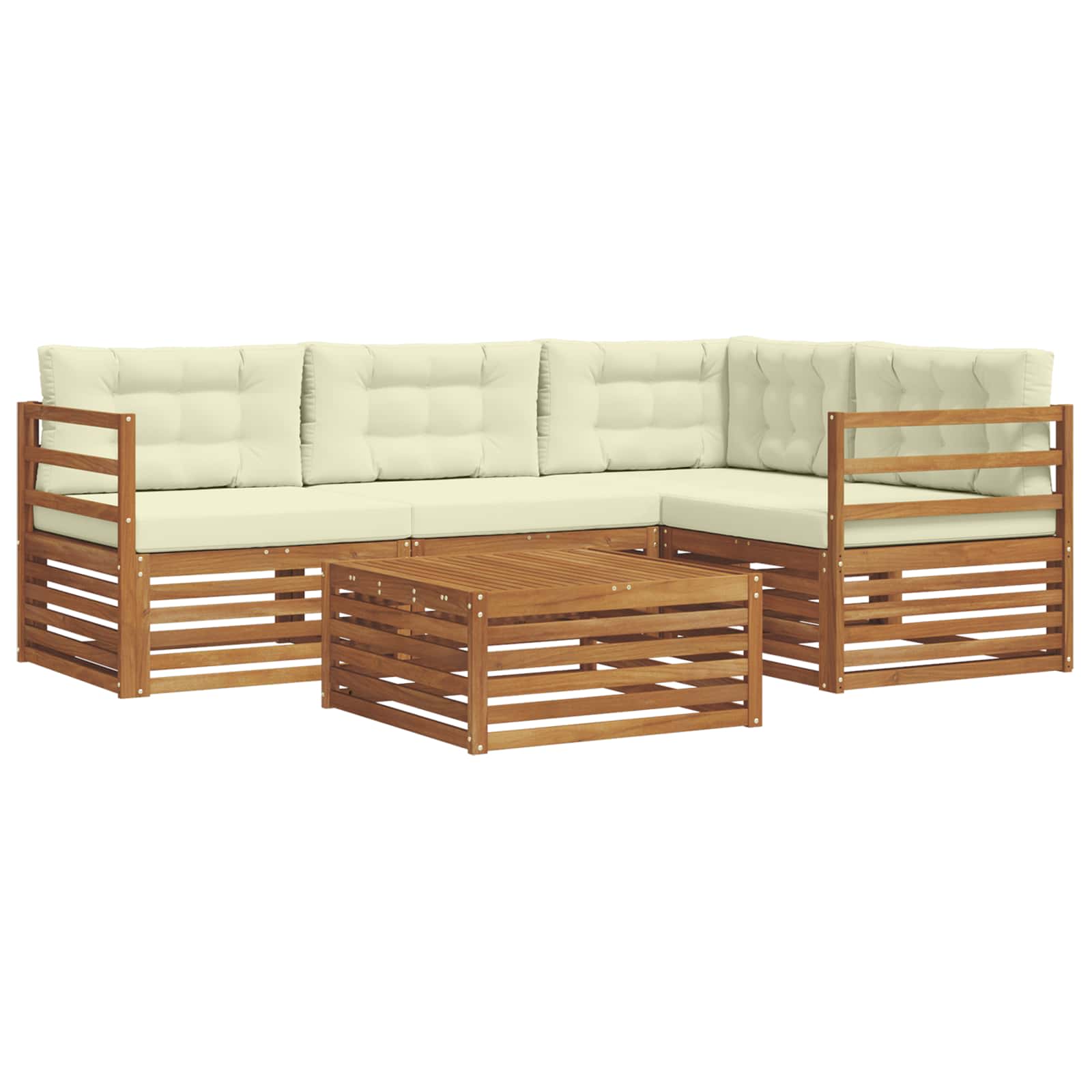 Conjunto de sofás de exterior con cojín 5 pcs Natural y Crema