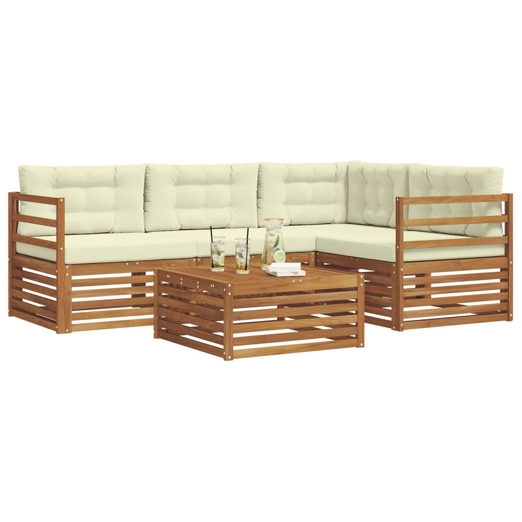 Conjunto de sofás de exterior con cojín 5 pcs Natural y Crema