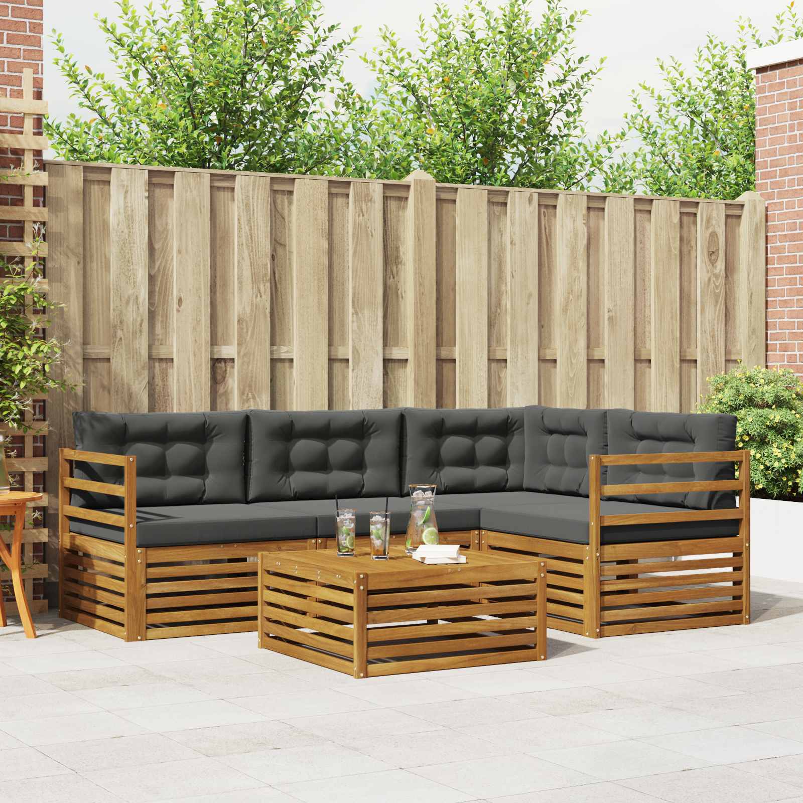 Conjunto de sofás de exterior 5 pcs Natural y Antracita