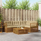 Conjunto de sofás de exterior con cojín 5 pcs Natural y Beige