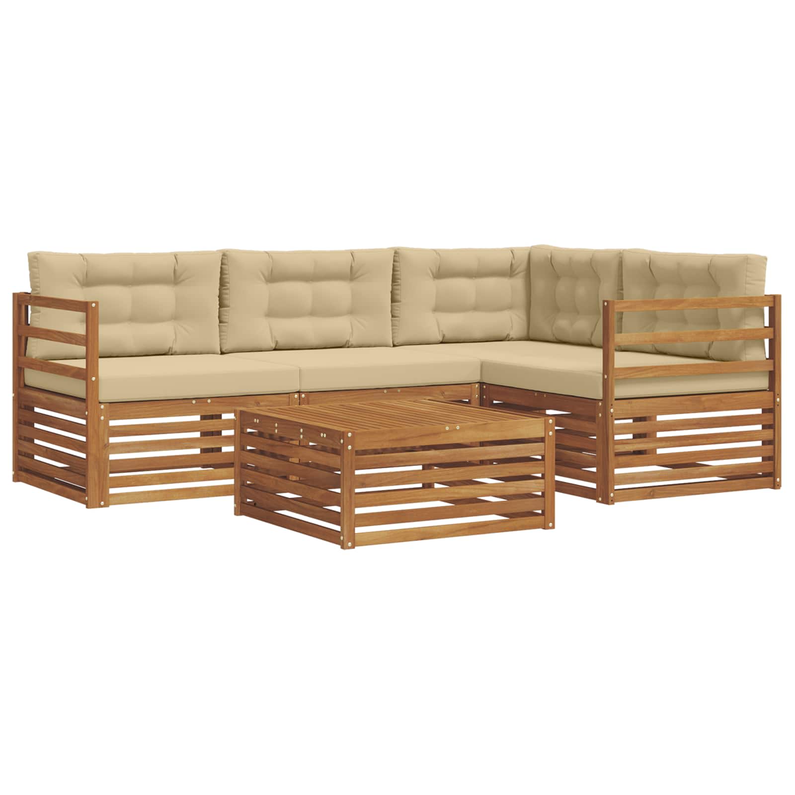 Conjunto de sofás de exterior con cojín 5 pcs Natural y Beige