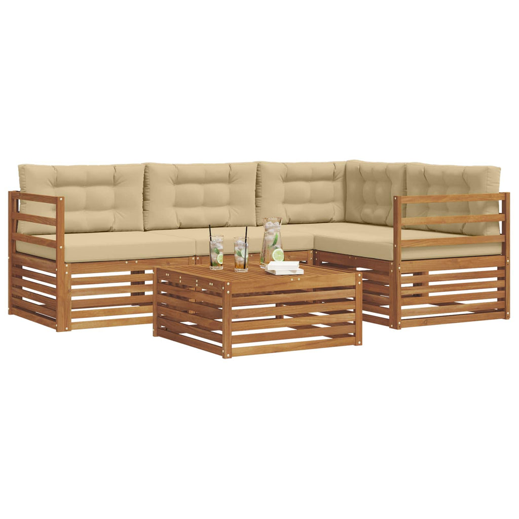 Conjunto de sofás de exterior con cojín 5 pcs Natural y Beige