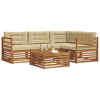 Conjunto de sofás de exterior con cojín 5 pcs Natural y Beige