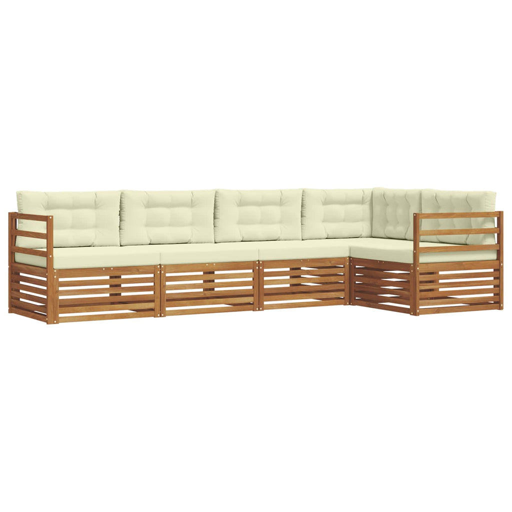 Conjunto de sofás de exterior con cojín 5 pcs Natural y Crema