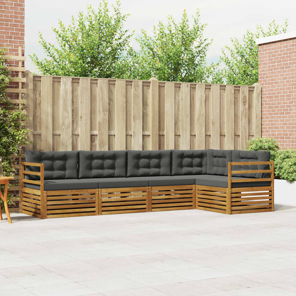 Conjunto de sofás de exterior 5 pcs Natural y Antracita