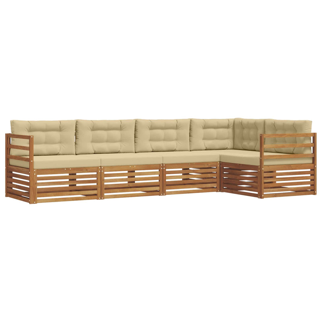Conjunto de sofás de exterior con cojín 5 pcs Natural y Beige