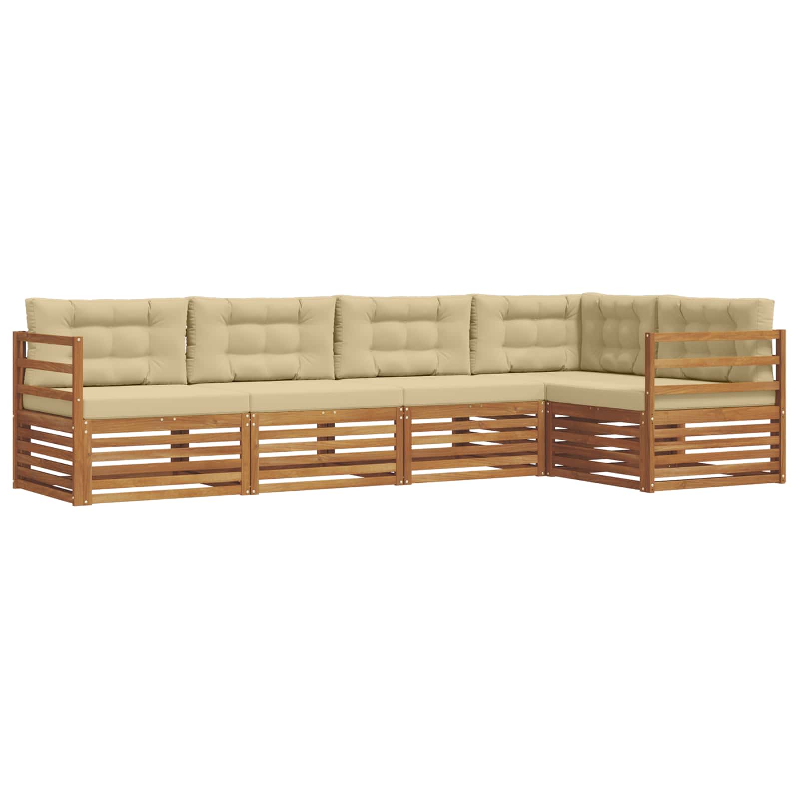 Conjunto de sofás de exterior con cojín 5 pcs Natural y Beige