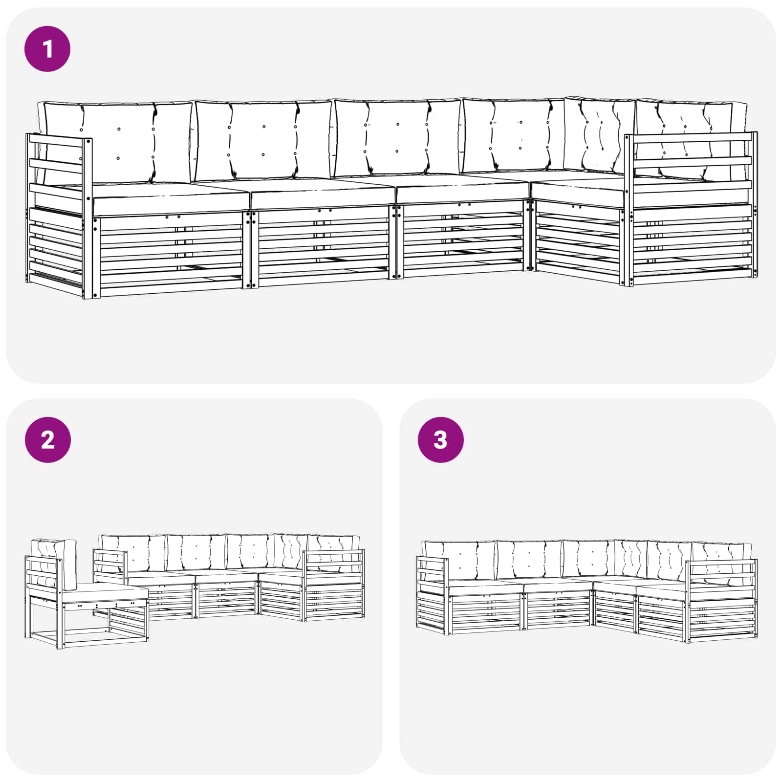 Conjunto de sofás de exterior con cojín 5 pcs Natural y Beige