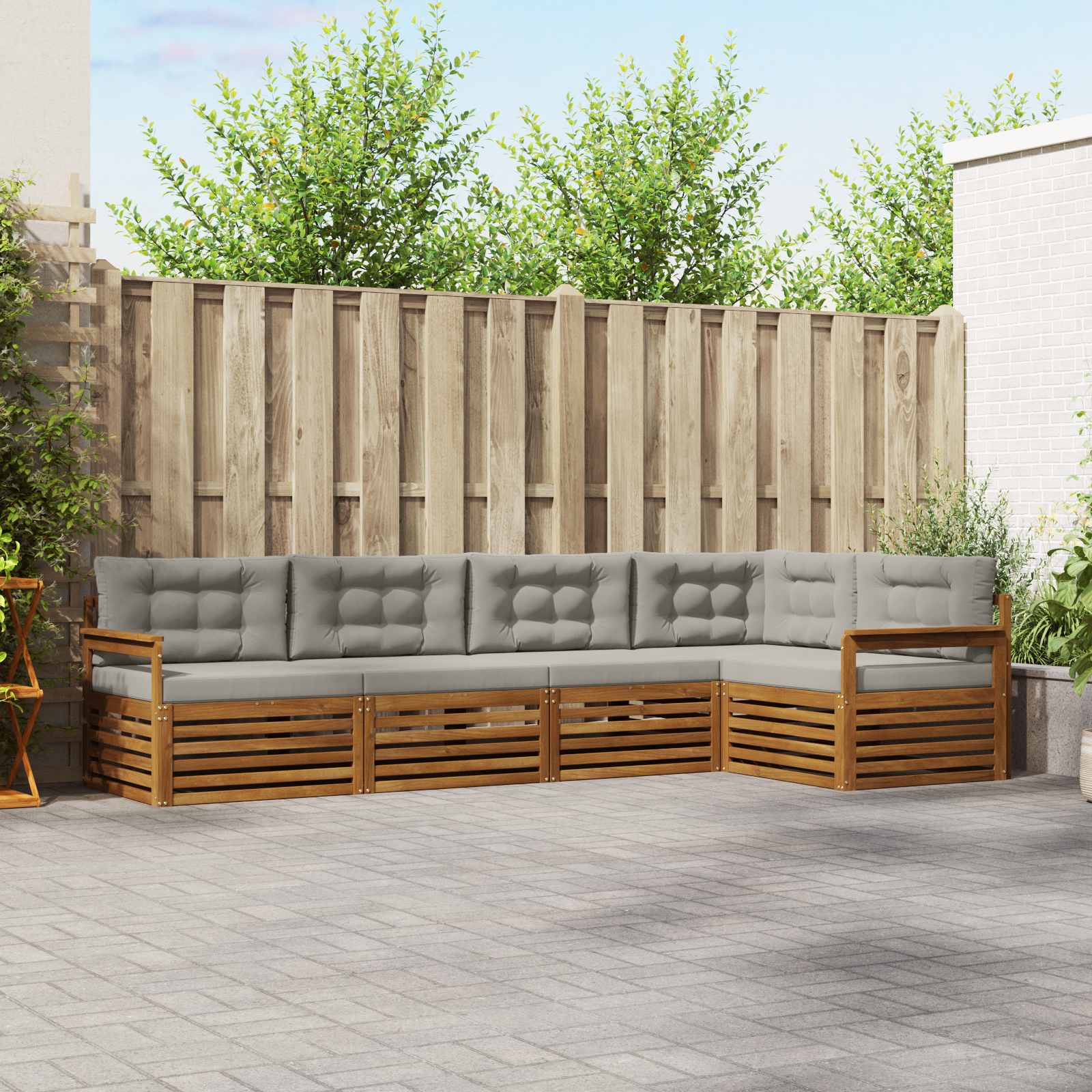 Conjunto de sofás de exterior 5 pcs Gris Natural y Claro