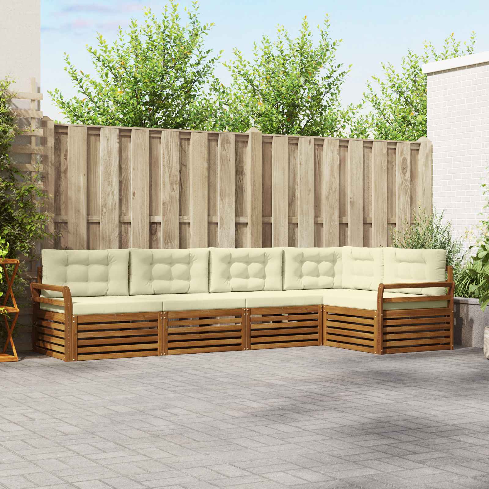 Conjunto de sofás de exterior con cojín 5 pcs Natural y Crema