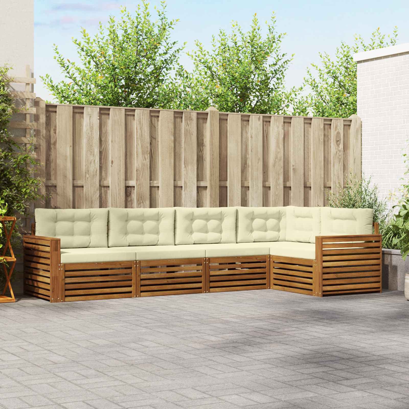 Conjunto de sofás de exterior con cojín 5 pcs Natural y Crema