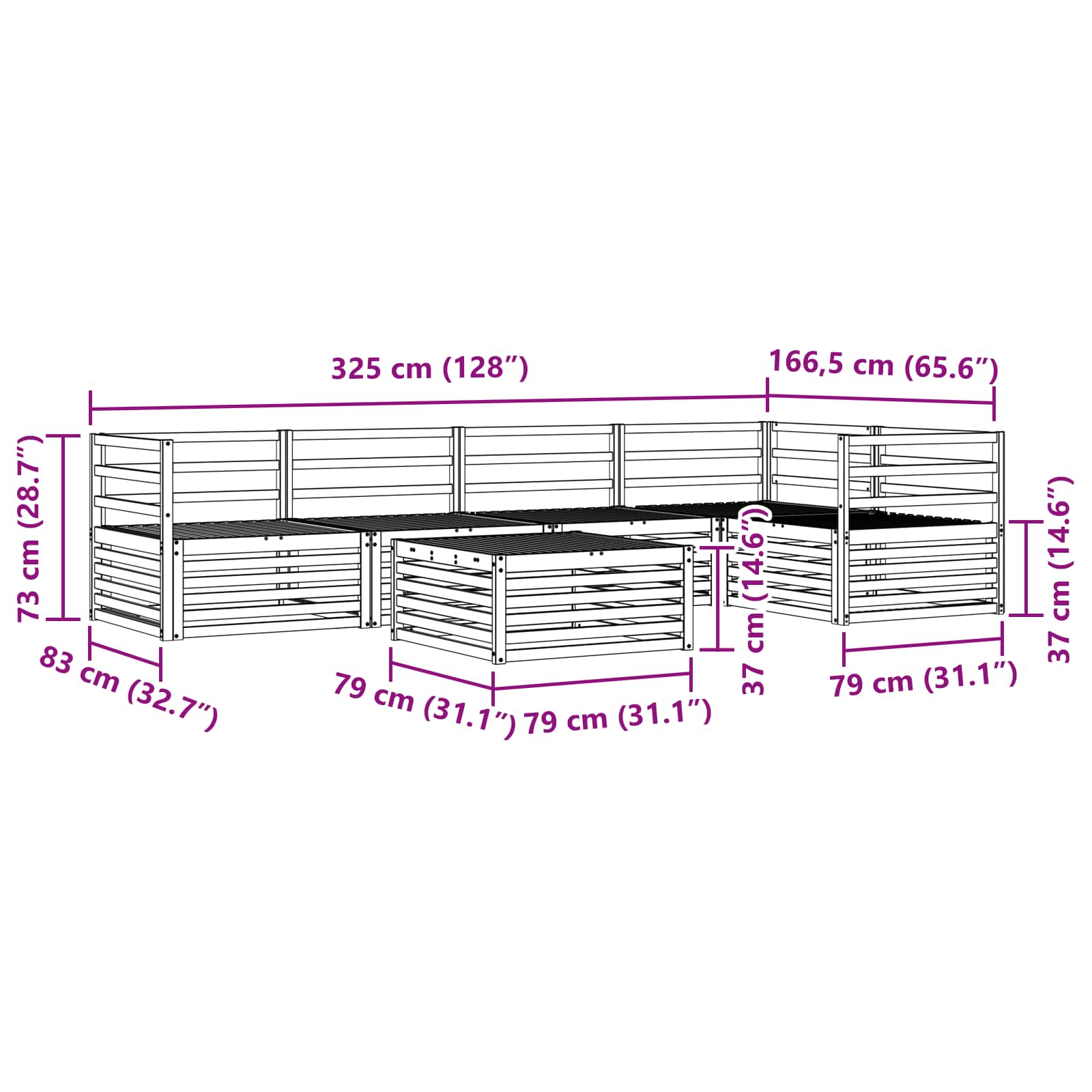 Conjunto de sofás de exterior 6 pcs Natural
