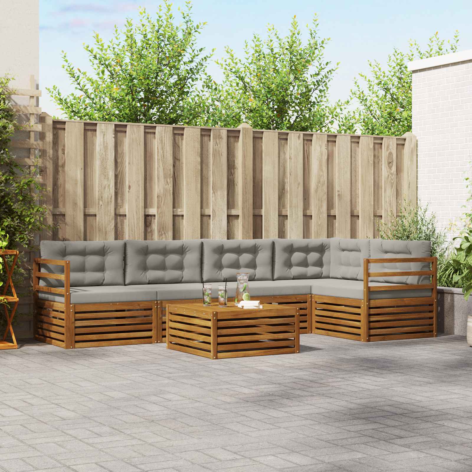 Conjunto de sofás de exterior 6 pcs Gris Natural y Claro