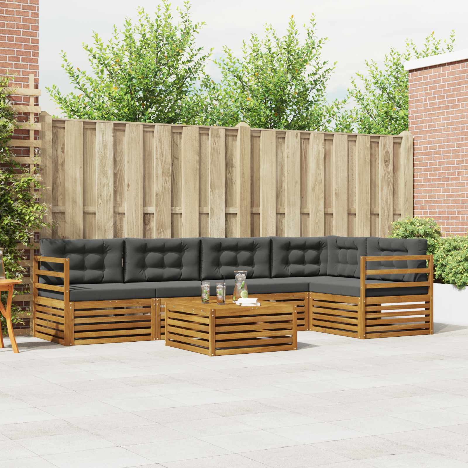 Conjunto de sofás de exterior 6 pcs Natural y Antracita