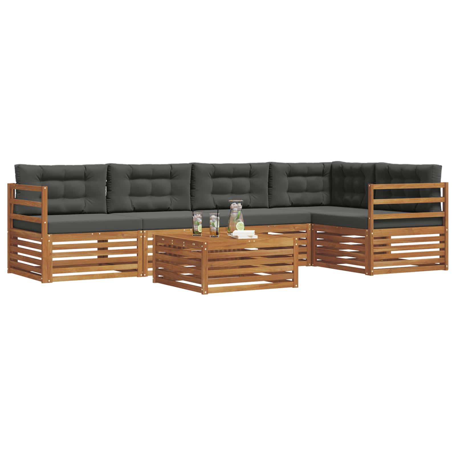 Conjunto de sofás de exterior 6 pcs Natural y Antracita