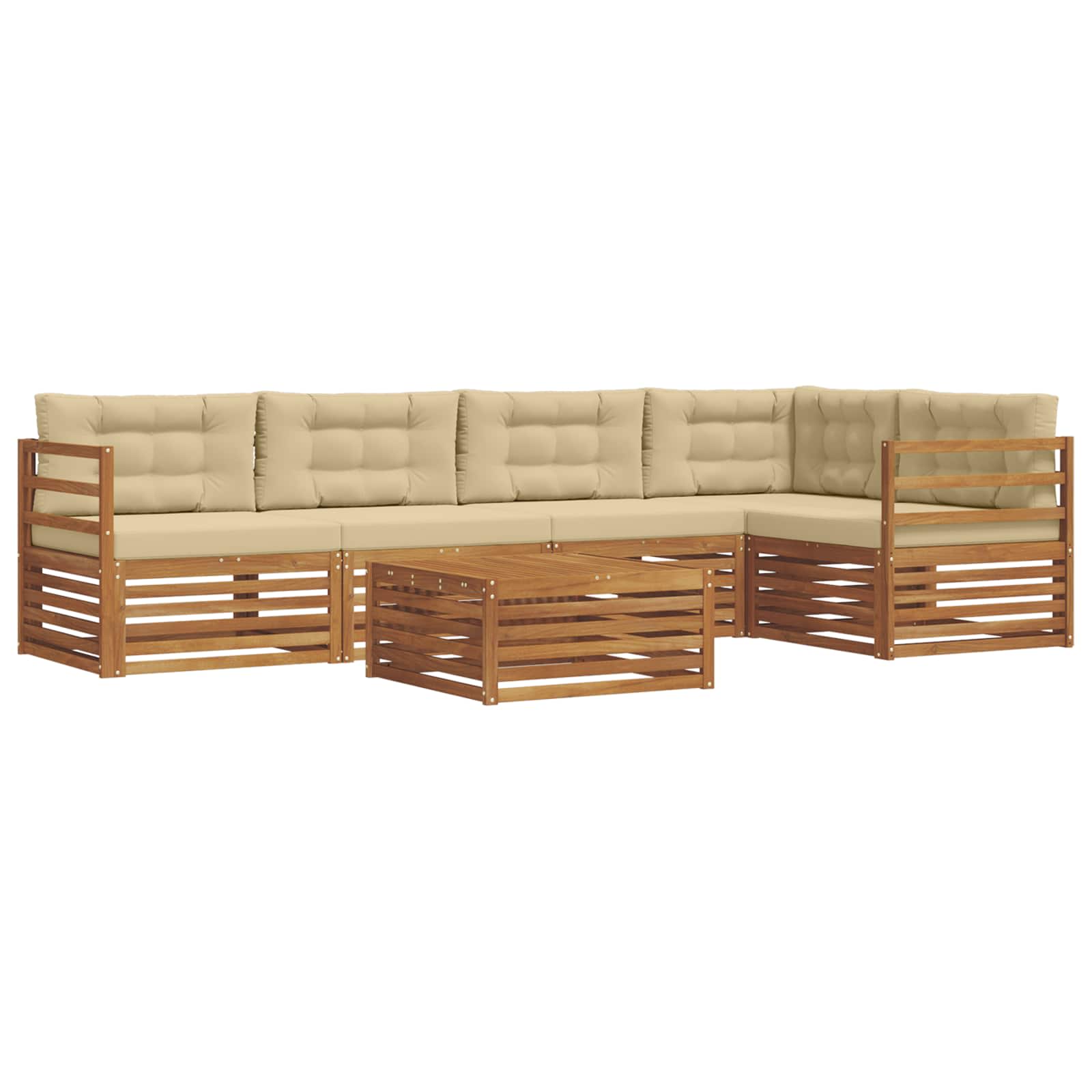 Conjunto de sofás de exterior con cojín 6 pcs Natural y Beige
