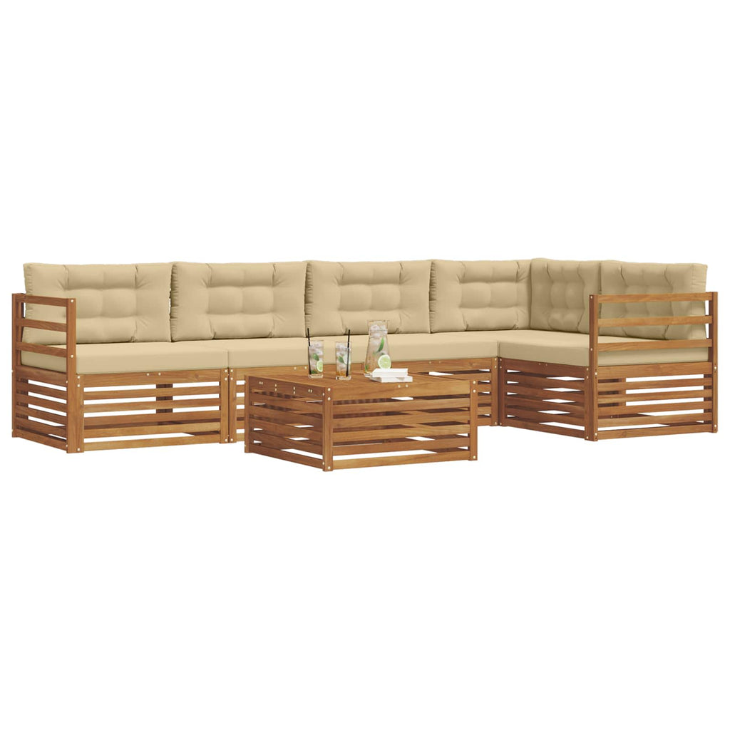 Conjunto de sofás de exterior con cojín 6 pcs Natural y Beige